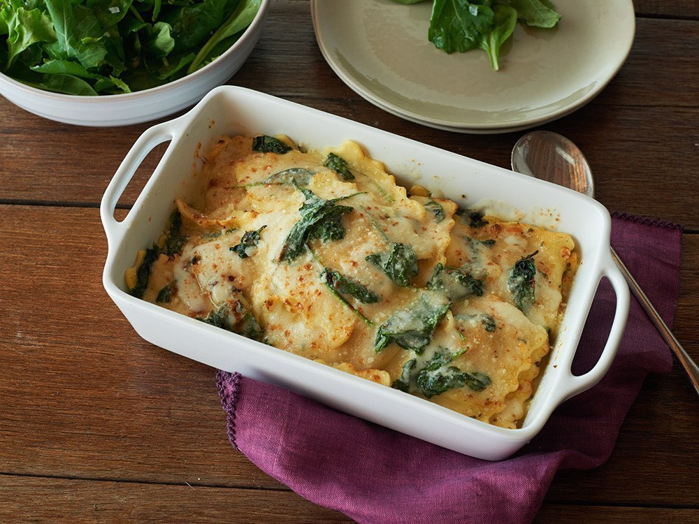 Portobello Mushroom Ravioli Lasagna with Spinach Bake